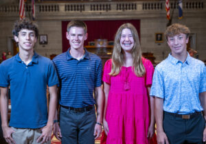 Pictured Left to Right: 2024 WRVEC CYCLE Delegates – Miles Bacon (Ozark), Cayden Irons (Ozark), Nora Palmer (Nixa), and Brett Roussell (Ozark). 