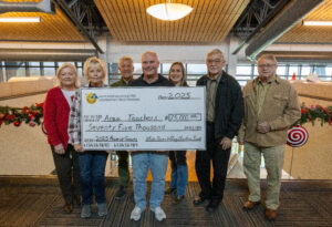 The White River Valley Electric Trust Board presents a check for $75,000 for local schoolteachers to use in their classrooms.